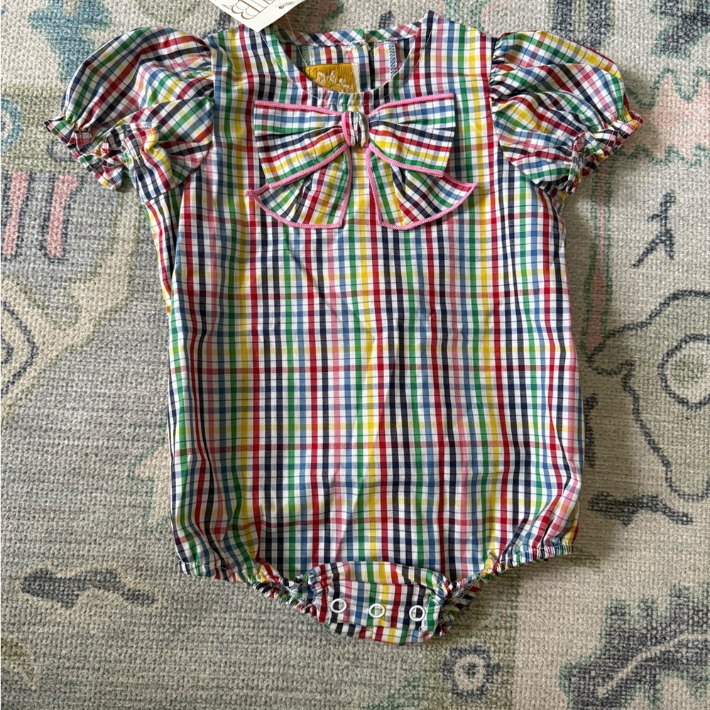 NWT Colorful Plaid Baby Romper with Bow